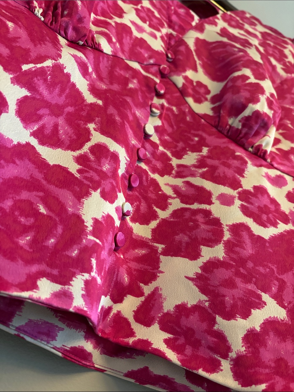J. Crew Fuchsia and Cream Floral V-Neck Blouse - sz 8